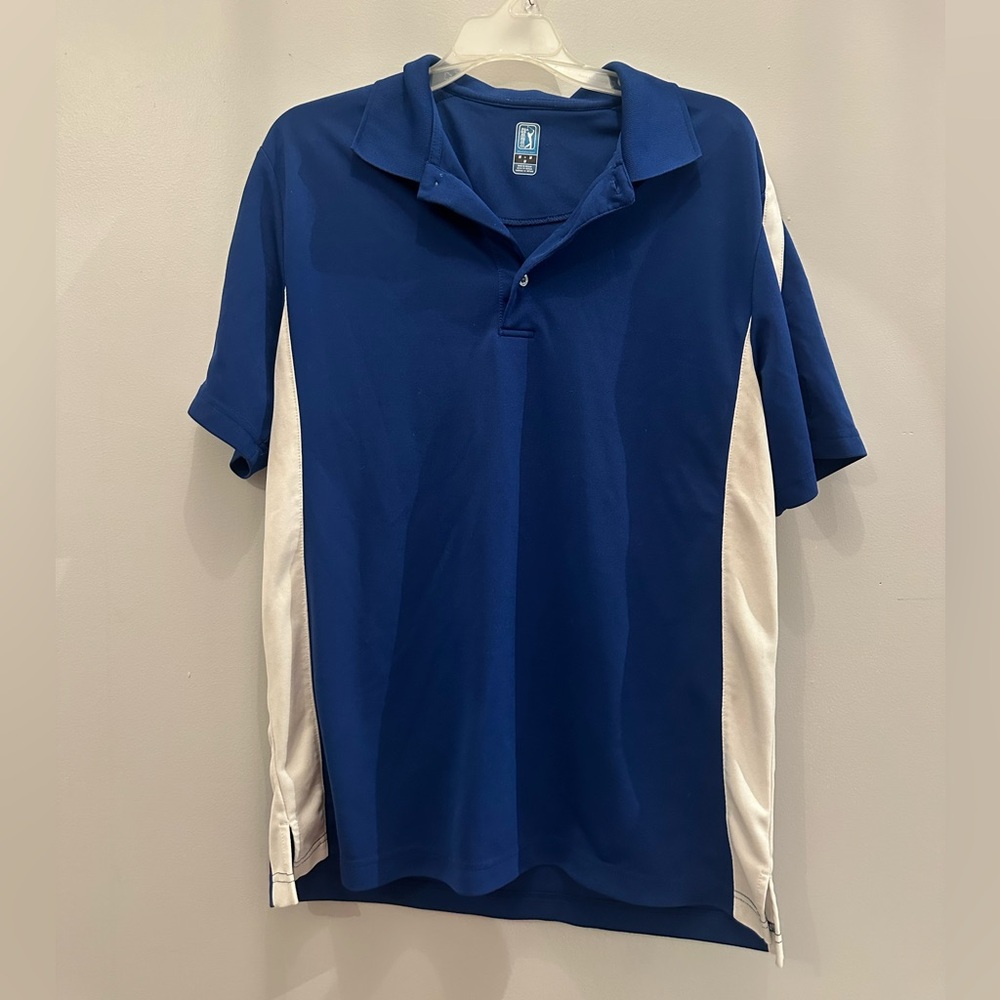 PGA Tour Blue and White Men's Polo Shirt. Men’s Medium